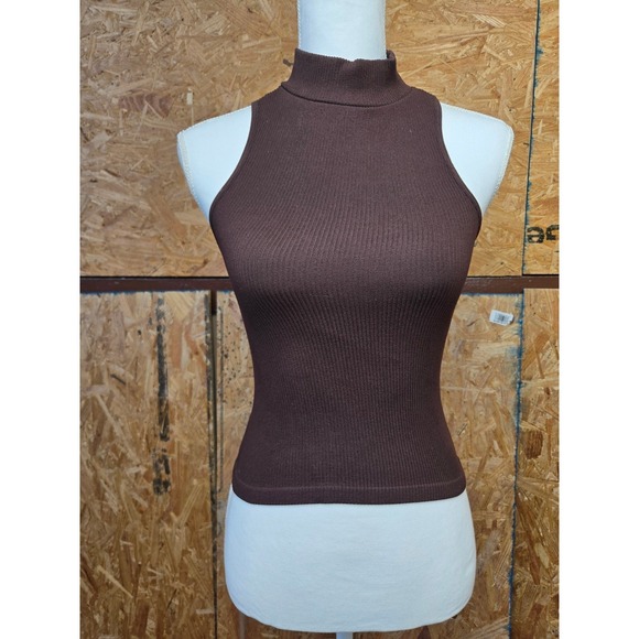 Suzette Collection Tops - Suzette Collection Brown Ribbed Mock Neck Sleeveless‎ Top Womens SM